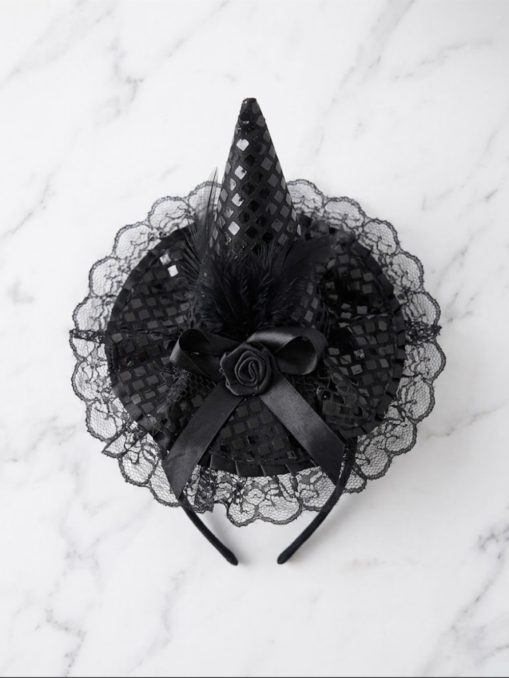 Black Lace Mini Witch Hat Headband - Stylish Women's Accessory